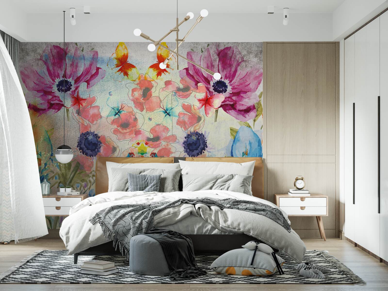 Fototapeta kvety maľované v rôznych odtieňoch akvarelu