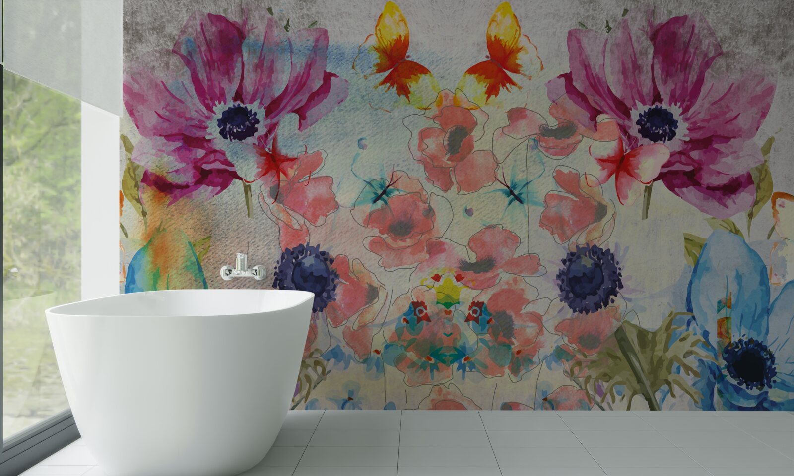 Fototapeta kvety maľované v rôznych odtieňoch akvarelu