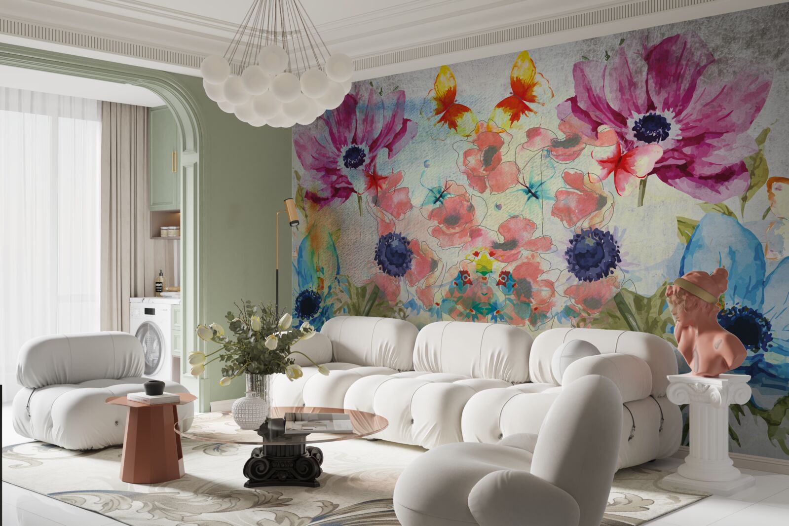 Fototapeta kvety maľované v rôznych odtieňoch akvarelu