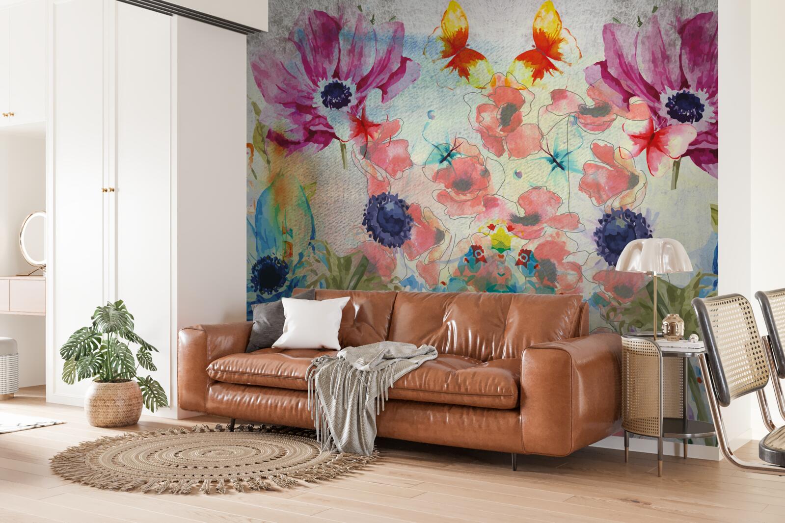 Fototapeta kvety maľované v rôznych odtieňoch akvarelu