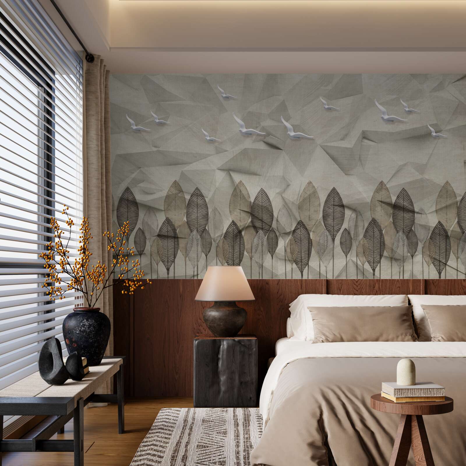 Fototapeta vtáky, ktoré získavajú krídla na lietanie, a jaseňový les