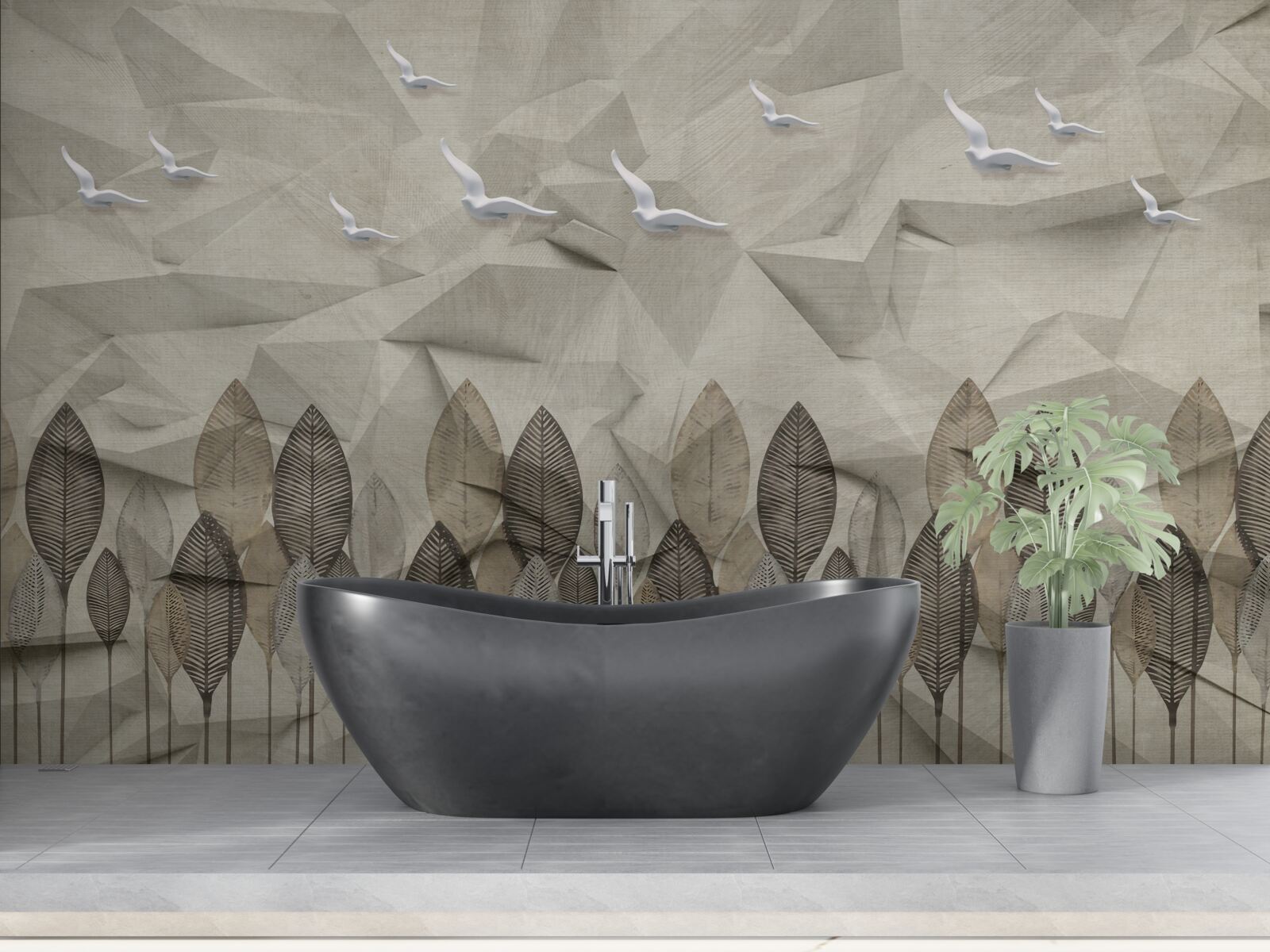 Fototapeta vtáky, ktoré získavajú krídla na lietanie, a jaseňový les