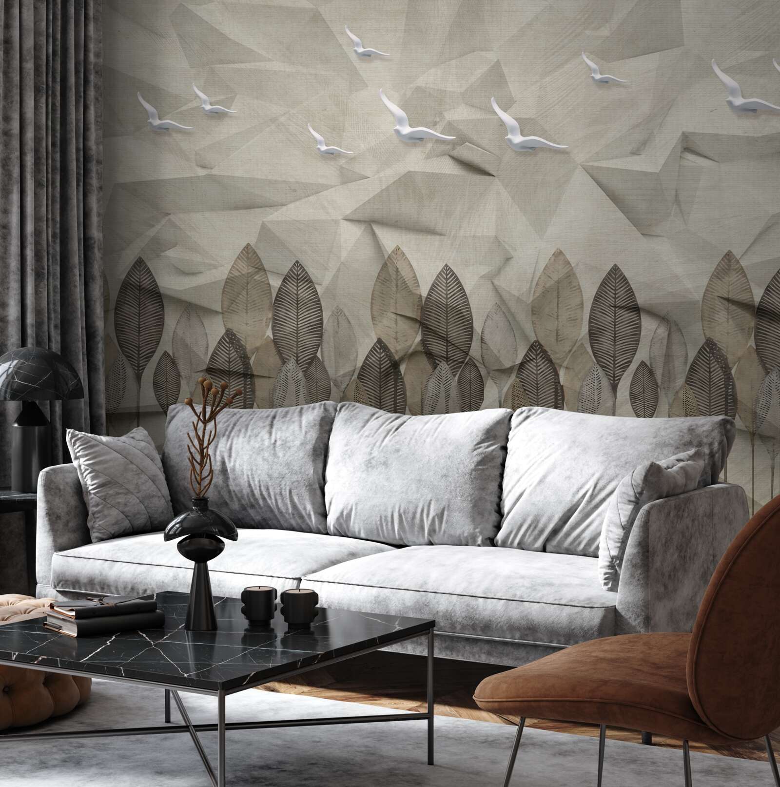 Fototapeta vtáky, ktoré získavajú krídla na lietanie, a jaseňový les