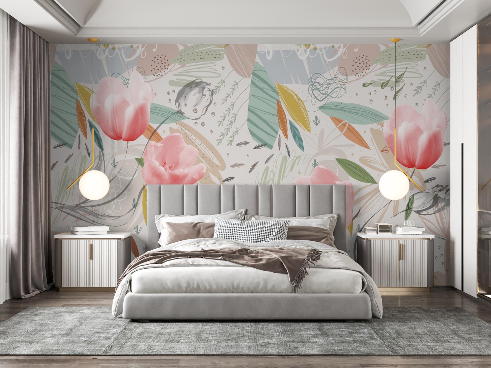 Fototapeta abstraktný štýl pozadia s ružovými tulipánmi