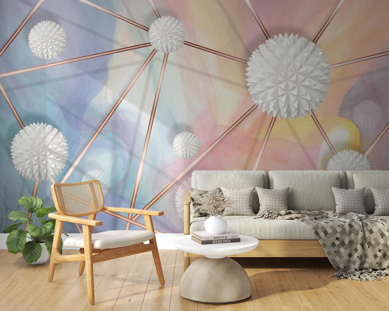 Fototapeta gule plávajúce vo vzduchu a laná, ktoré ich spájajú, vyrobené zo zlata