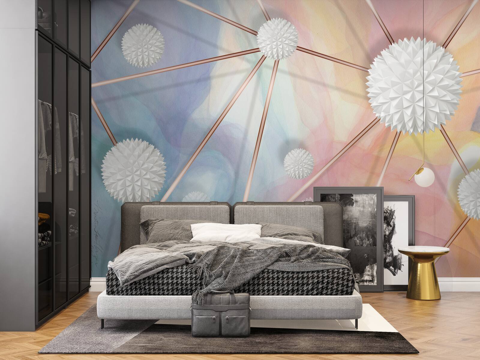 Fototapeta gule plávajúce vo vzduchu a laná, ktoré ich spájajú, vyrobené zo zlata