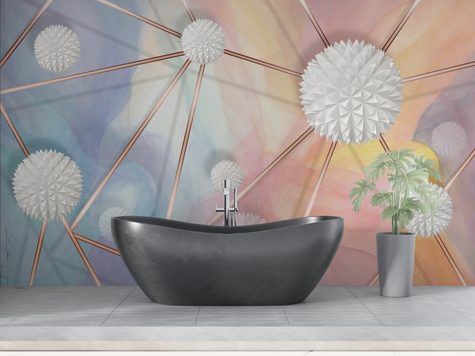 Fototapeta gule plávajúce vo vzduchu a laná, ktoré ich spájajú, vyrobené zo zlata