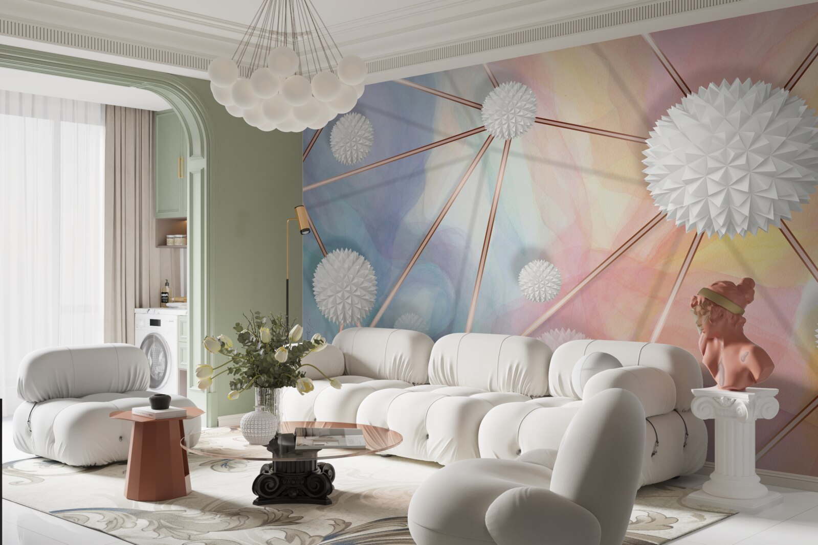 Fototapeta gule plávajúce vo vzduchu a laná, ktoré ich spájajú, vyrobené zo zlata