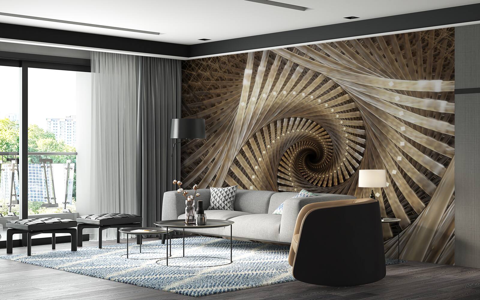 Fototapeta v perspektíve môžete vidieť kruhové schodisko