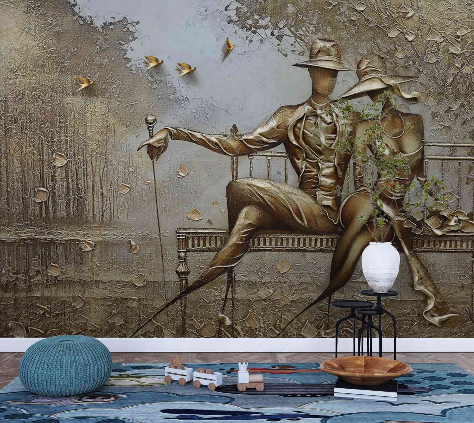 Fototapeta mladí milenci na lavičke počas lejaku