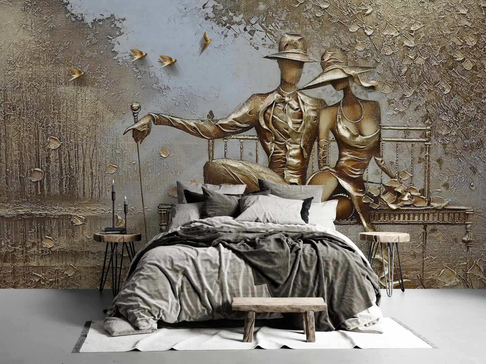 Fototapeta mladí milenci na lavičke počas lejaku