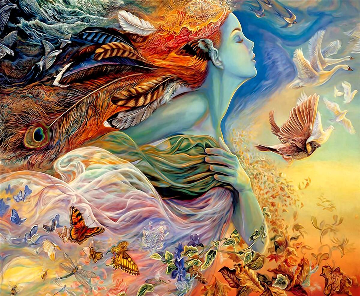 Fototapeta dievča obklopené jesennými kvetmi, kývané vetrom