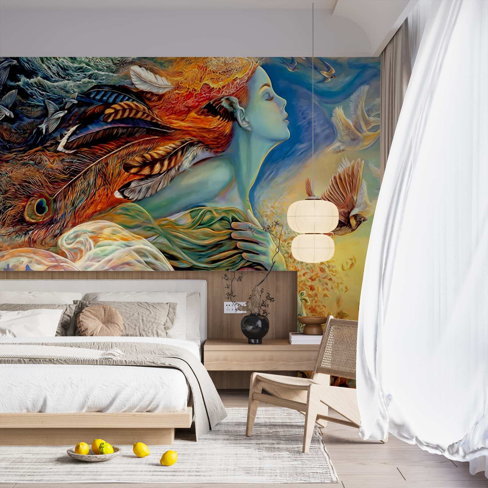 Fototapeta dievča obklopené jesennými kvetmi, kývané vetrom