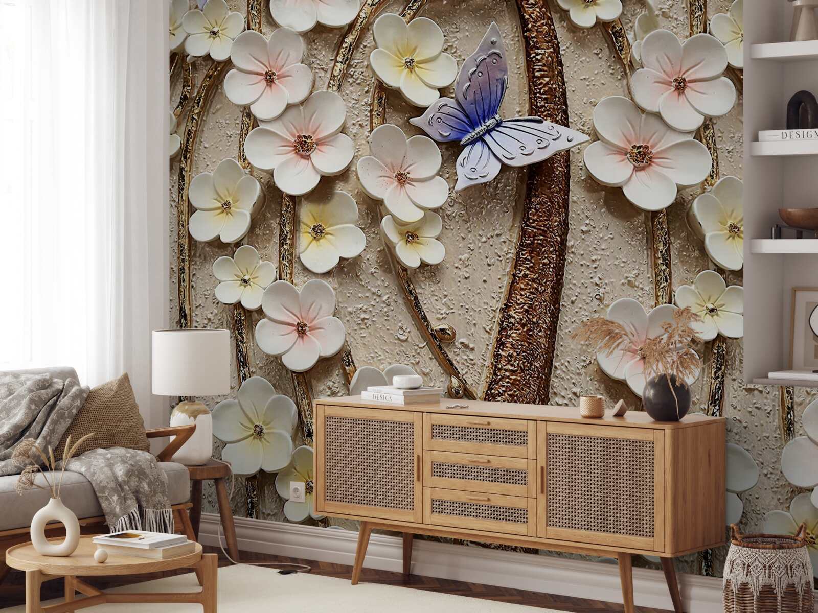 Fototapeta mäkké púčiky a modrý motýľ