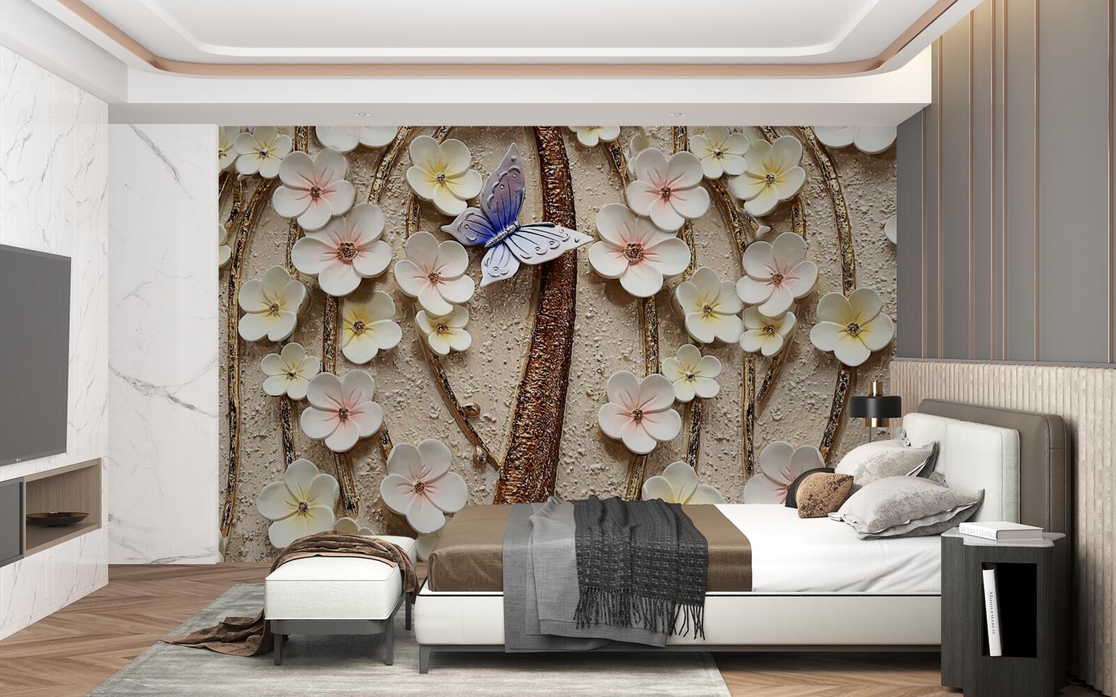 Fototapeta mäkké púčiky a modrý motýľ