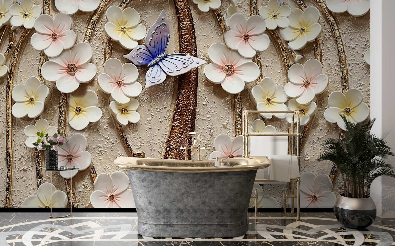 Fototapeta mäkké púčiky a modrý motýľ