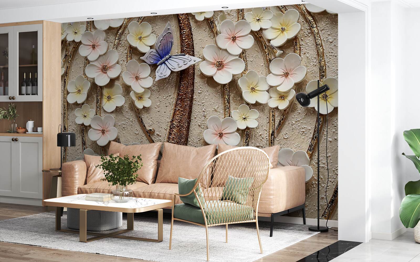 Fototapeta mäkké púčiky a modrý motýľ