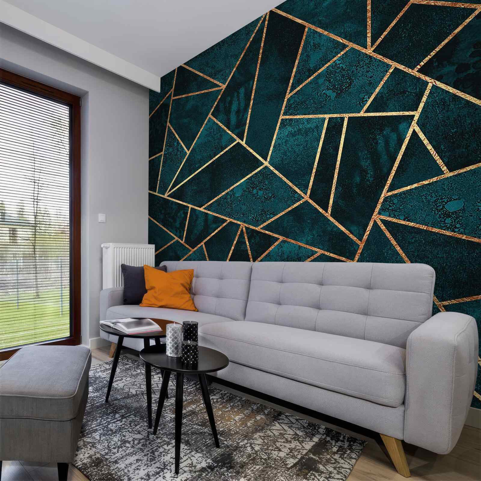 Fototapeta mozaika v smaragdových a zlatých tónoch