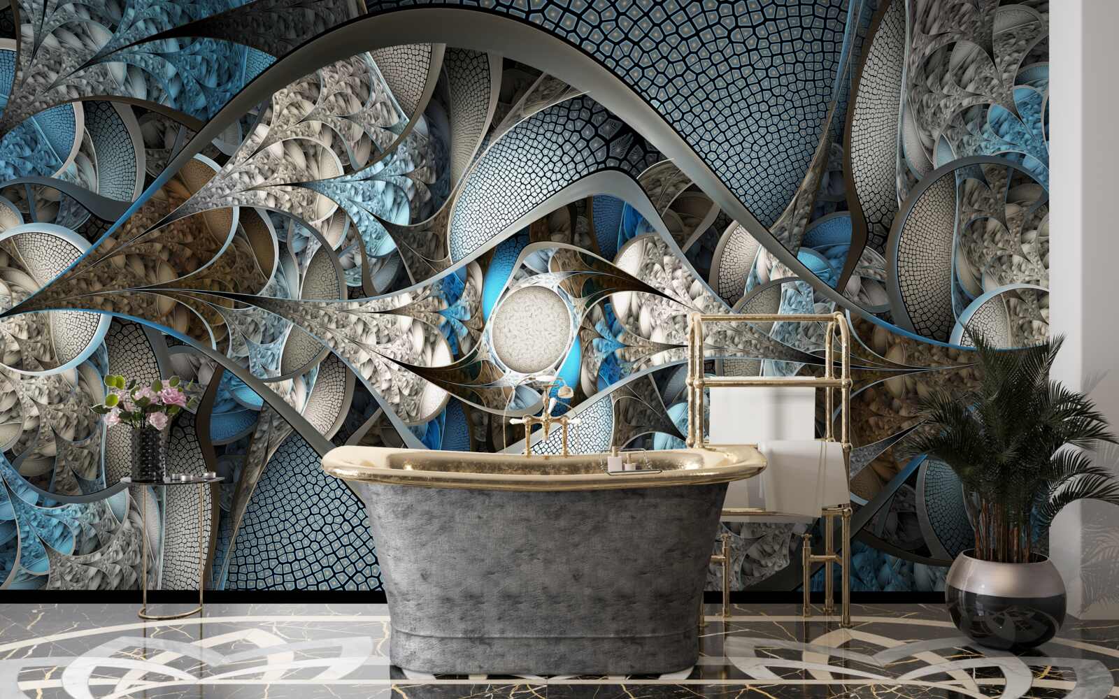 Fototapeta zloženie zakrivených čiar a farebných škvŕn