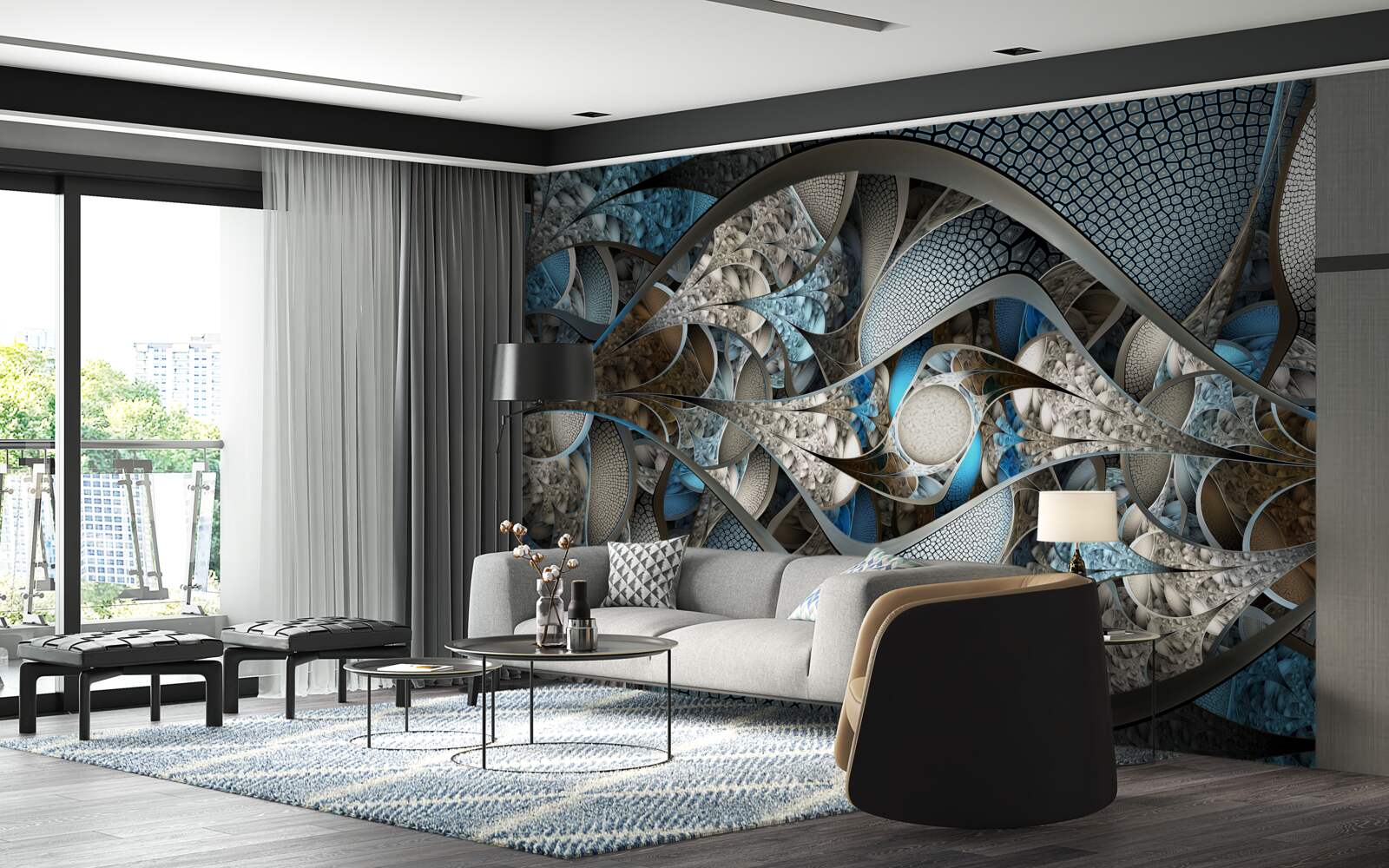 Fototapeta zloženie zakrivených čiar a farebných škvŕn