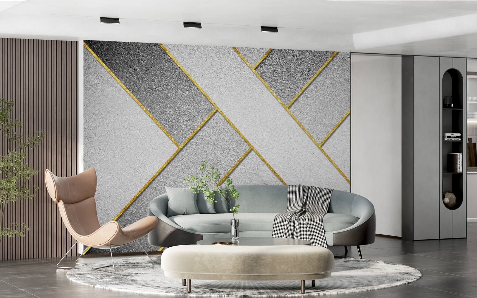 Fototapeta zlaté rovné čiary na sivom pozadí