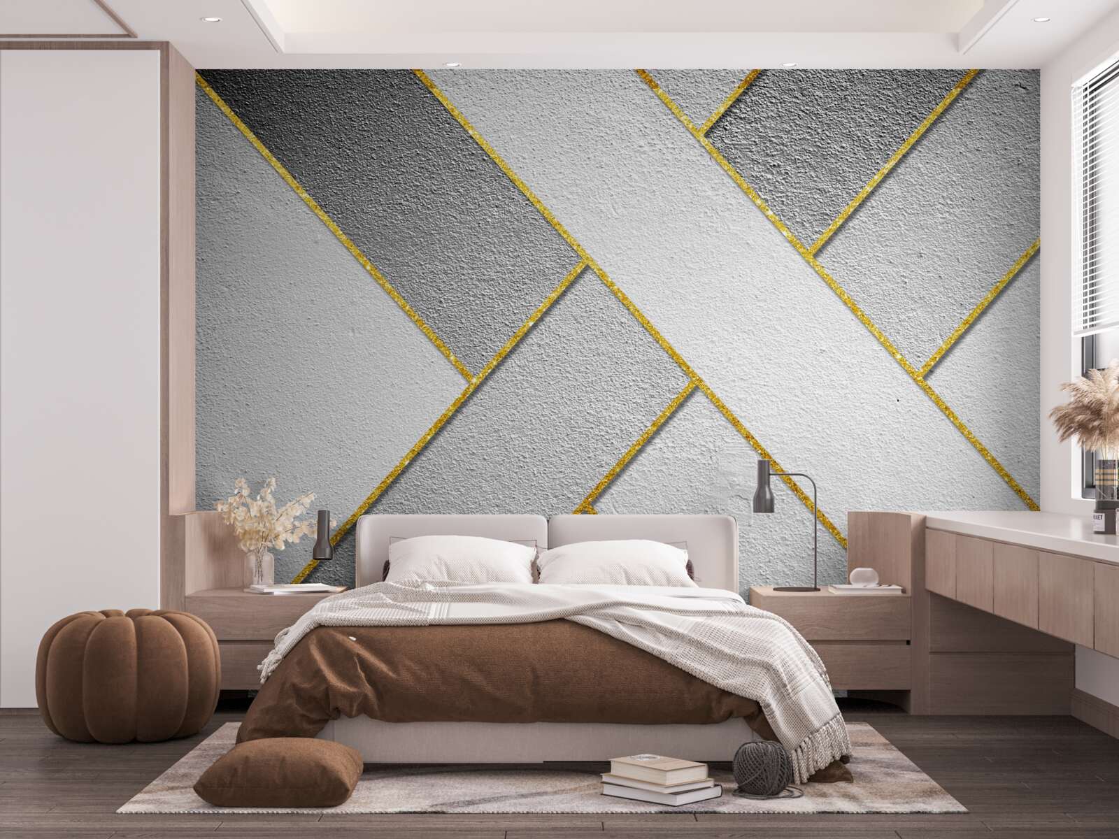 Fototapeta zlaté rovné čiary na sivom pozadí