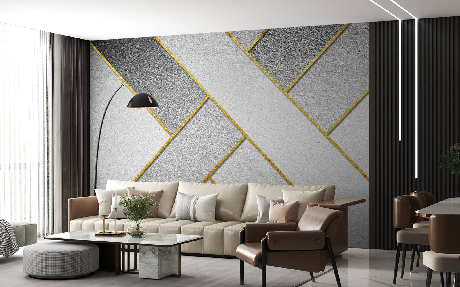 Fototapeta zlaté rovné čiary na sivom pozadí