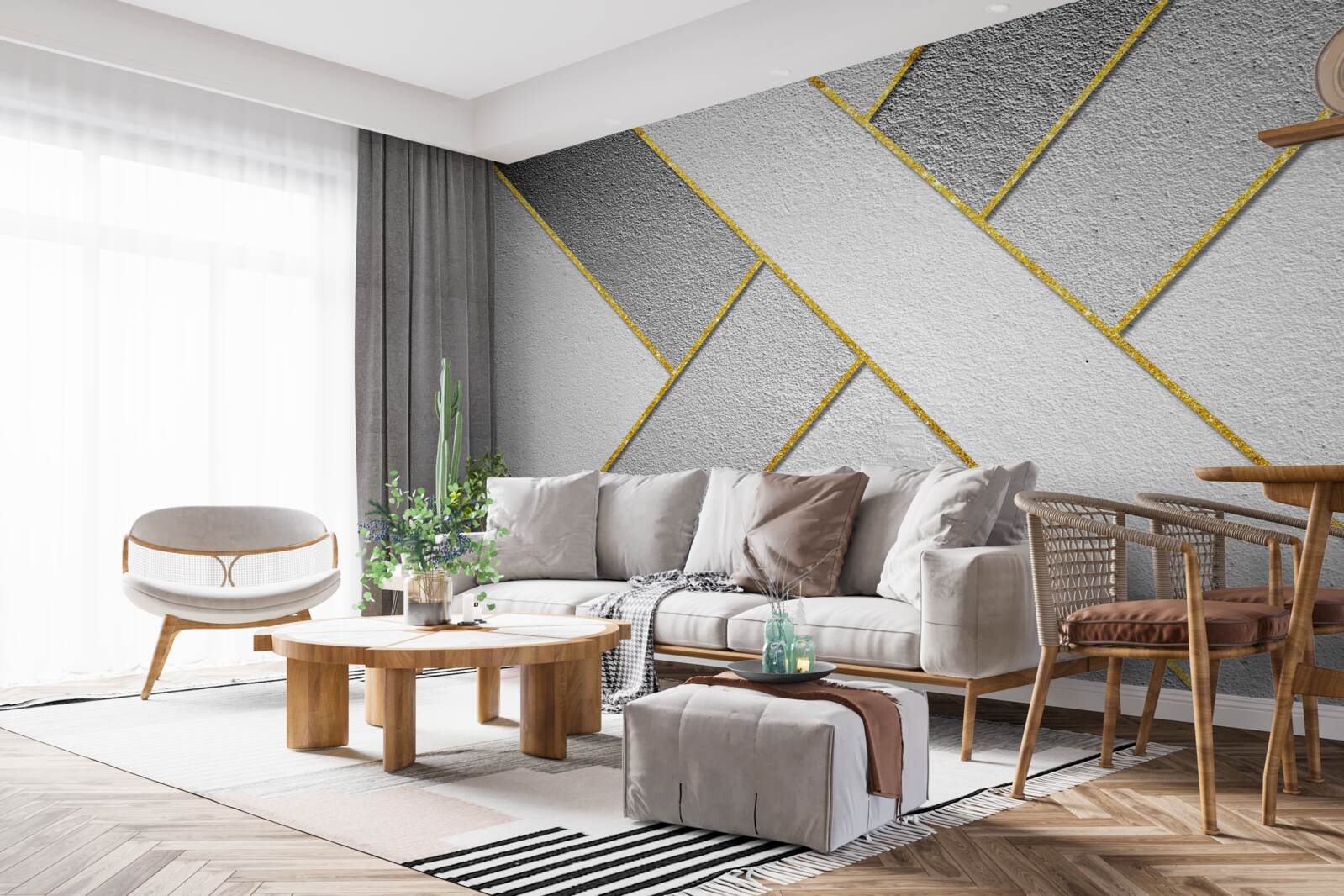 Fototapeta zlaté rovné čiary na sivom pozadí