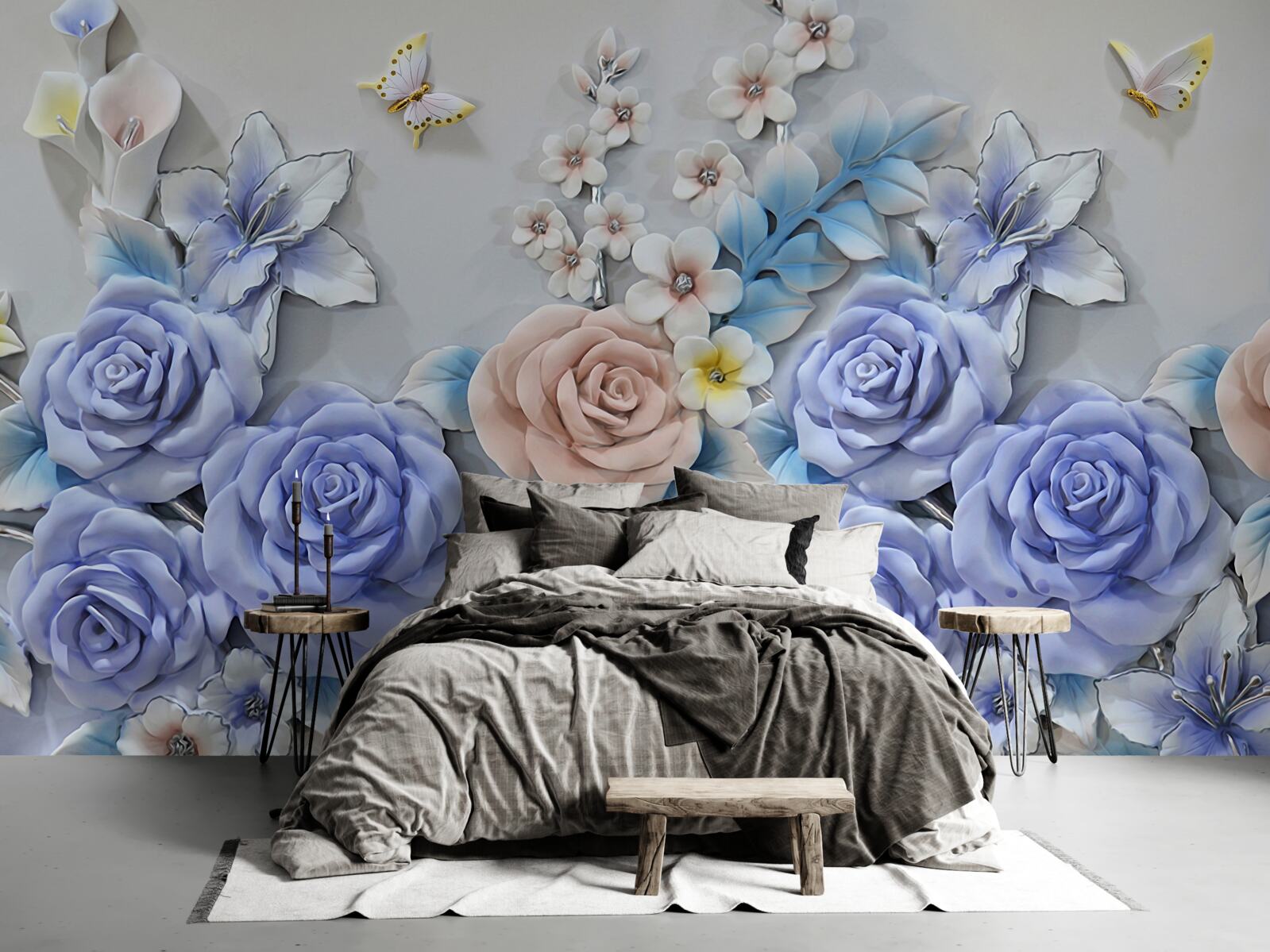 Fototapeta ľalie a ruže sa stávajú letovou dráhou motýľov