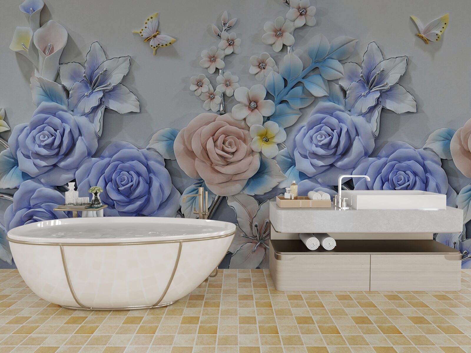 Fototapeta ľalie a ruže sa stávajú letovou dráhou motýľov