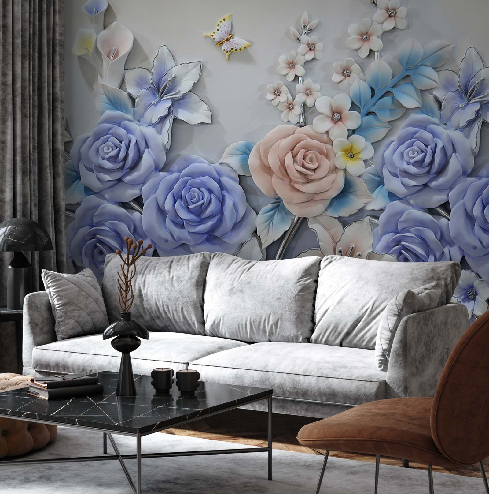 Fototapeta ľalie a ruže sa stávajú letovou dráhou motýľov