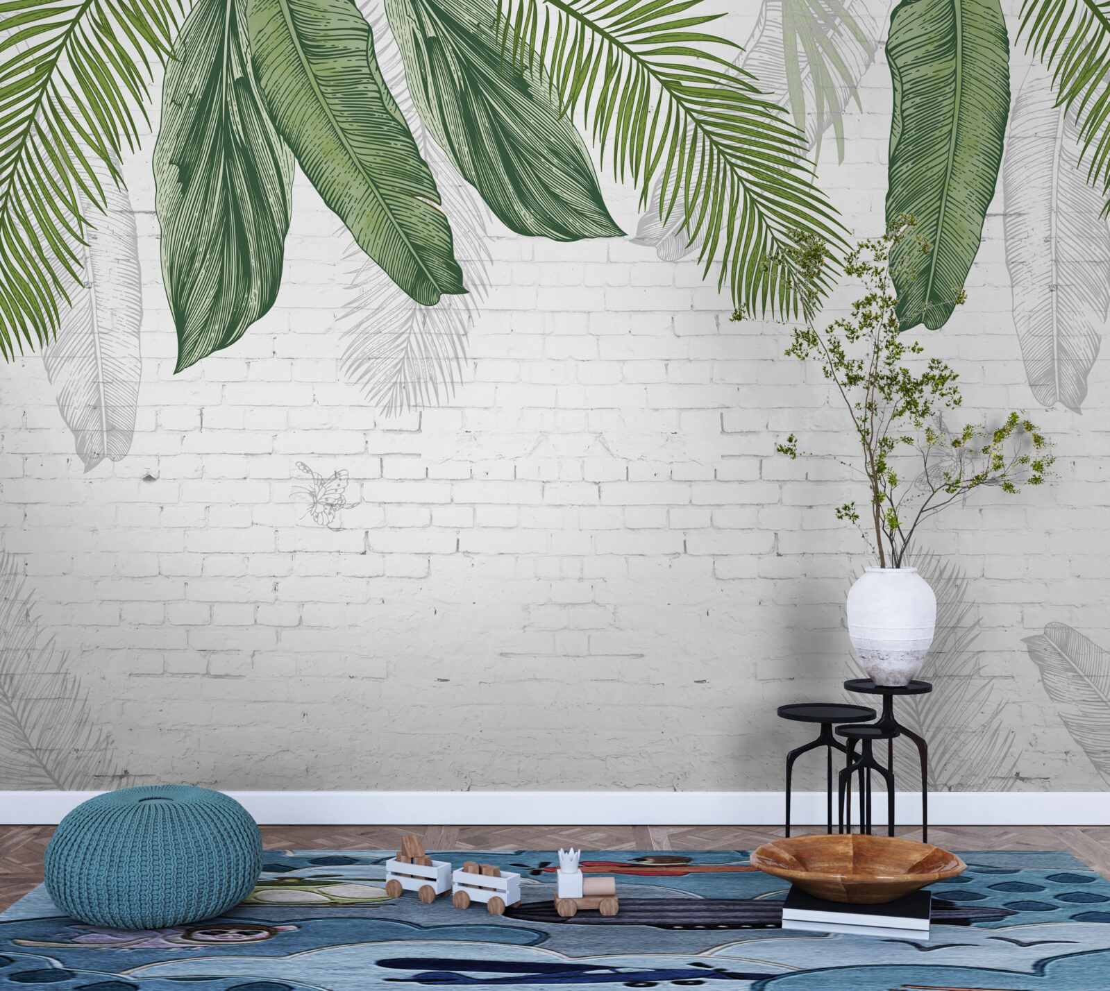 Fototapeta tehla je dôkladne pokrytá zelenými listami