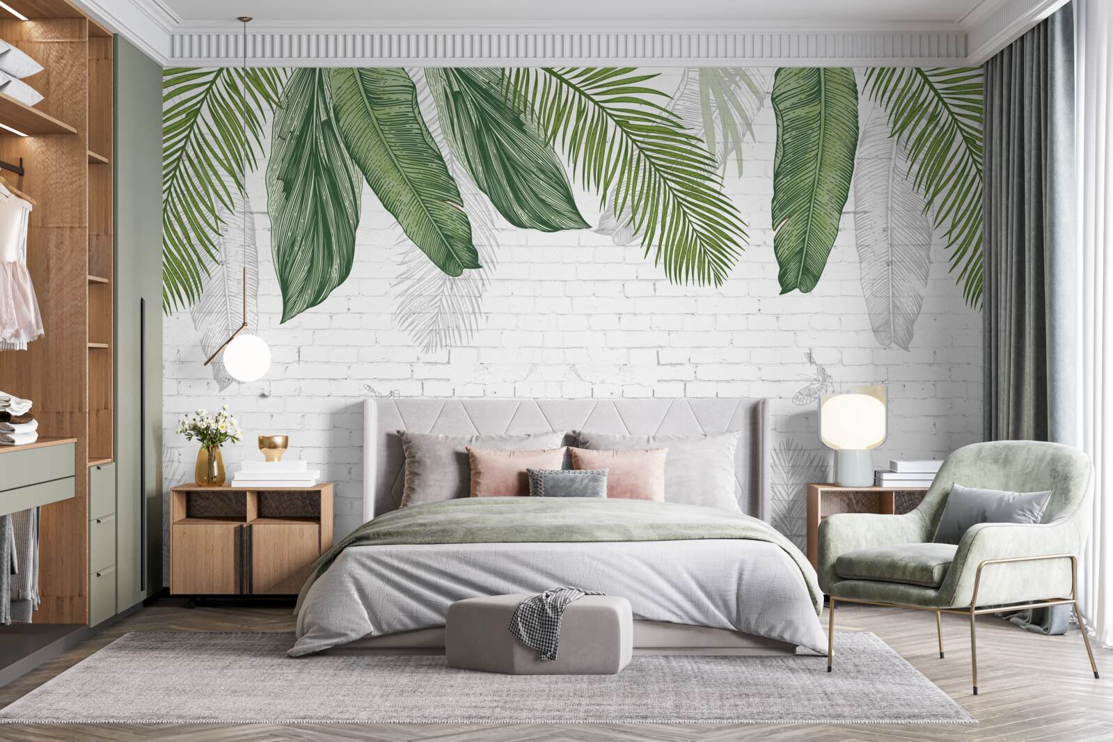 Fototapeta tehla je dôkladne pokrytá zelenými listami