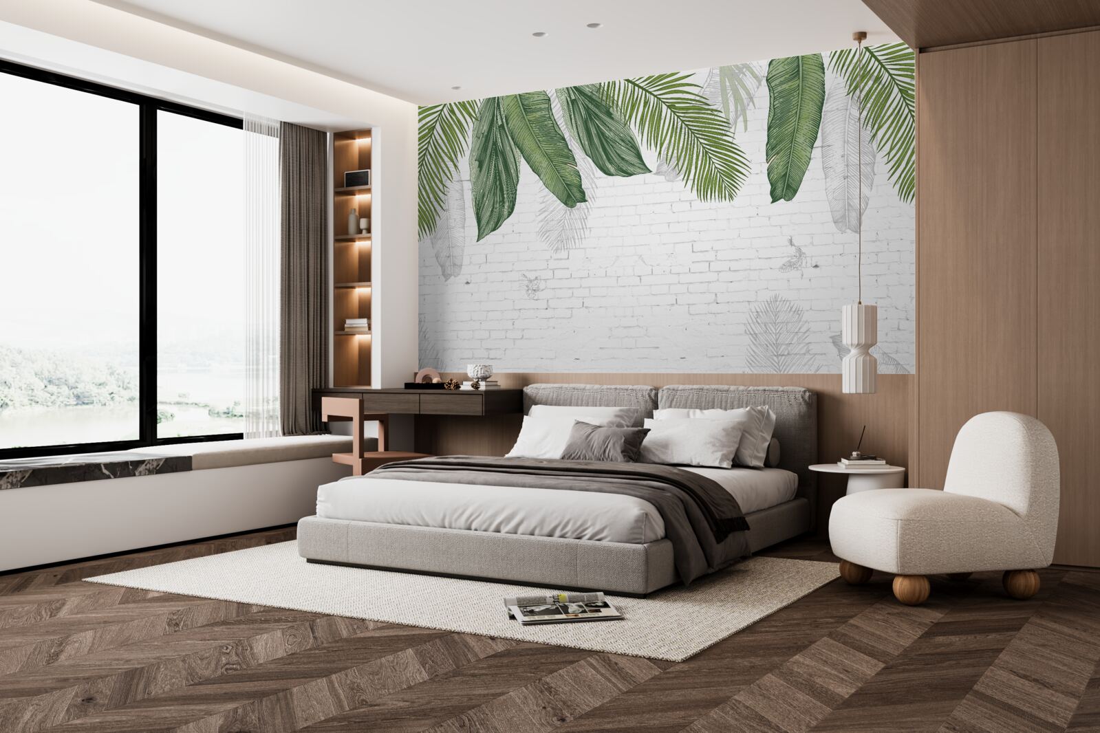 Fototapeta tehla je dôkladne pokrytá zelenými listami