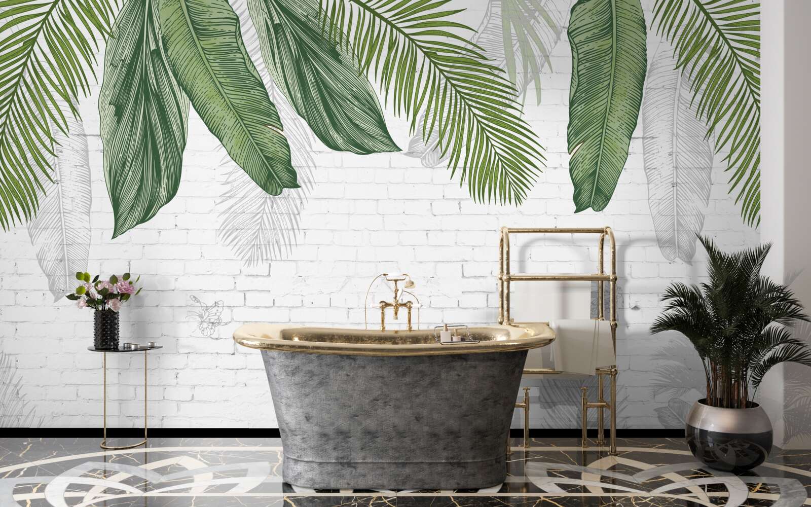 Fototapeta tehla je dôkladne pokrytá zelenými listami