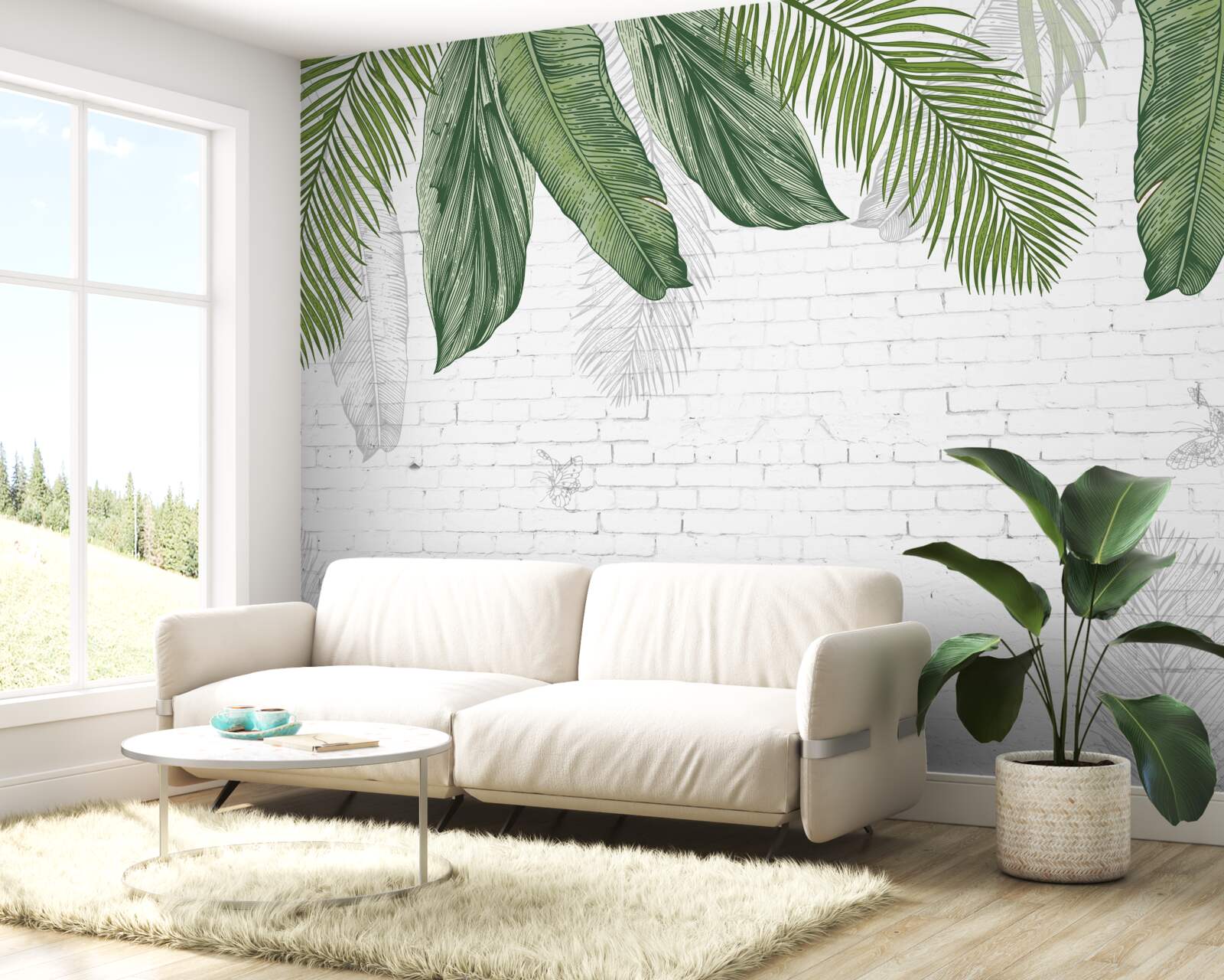 Fototapeta tehla je dôkladne pokrytá zelenými listami