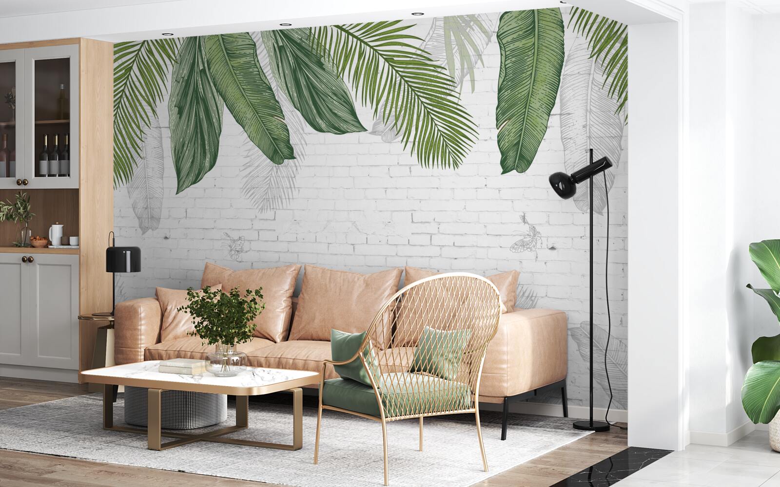 Fototapeta tehla je dôkladne pokrytá zelenými listami