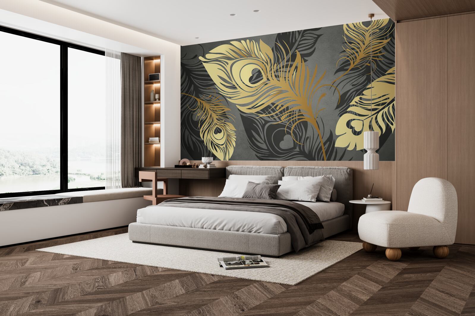 Fototapeta pierka s ažúrovým zlatým zdobením