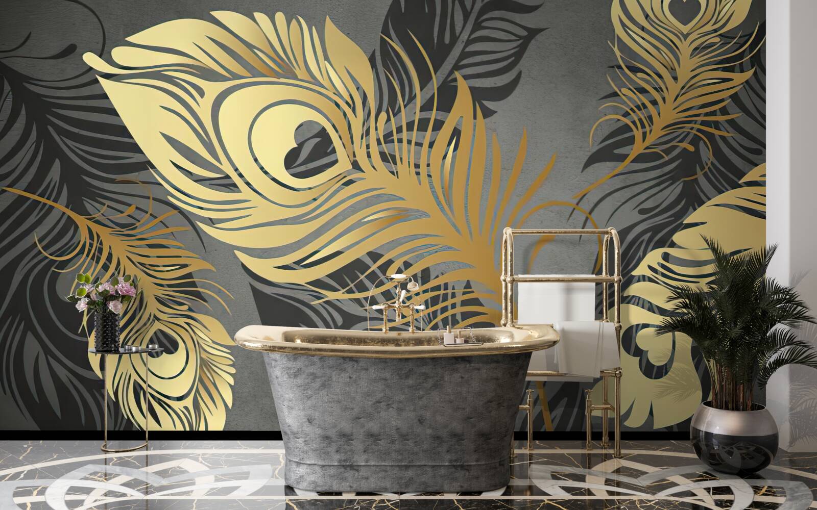 Fototapeta pierka s ažúrovým zlatým zdobením