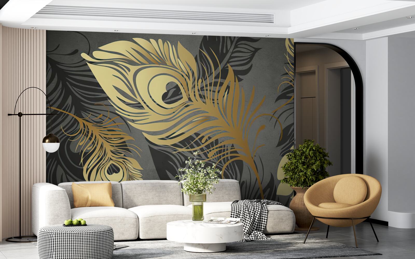 Fototapeta pierka s ažúrovým zlatým zdobením