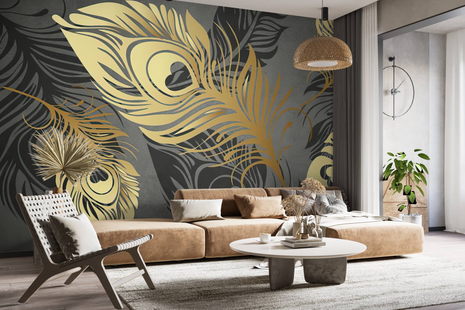 Fototapeta pierka s ažúrovým zlatým zdobením