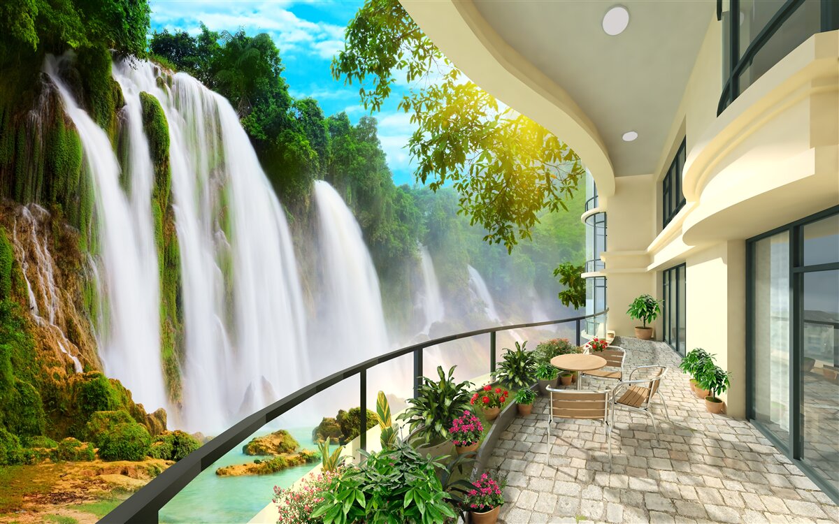 Fototapeta nádherná terasa s panoramatickým výhľadom na vodopád