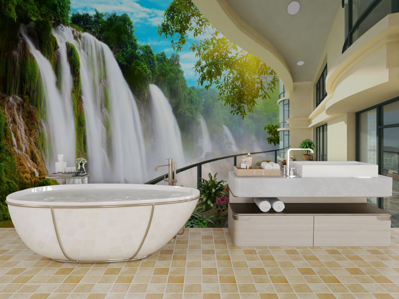 Fototapeta nádherná terasa s panoramatickým výhľadom na vodopád