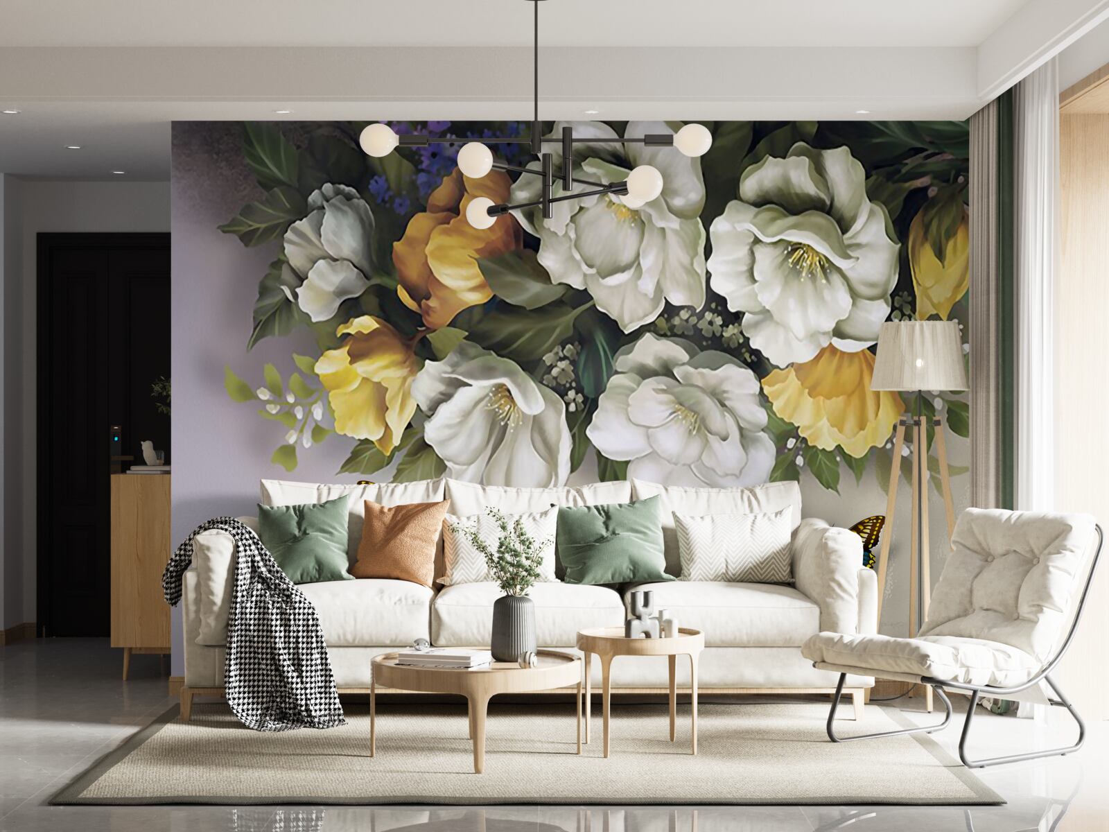 Fototapeta dva lepidoptera v bielych a žltých tulipánoch