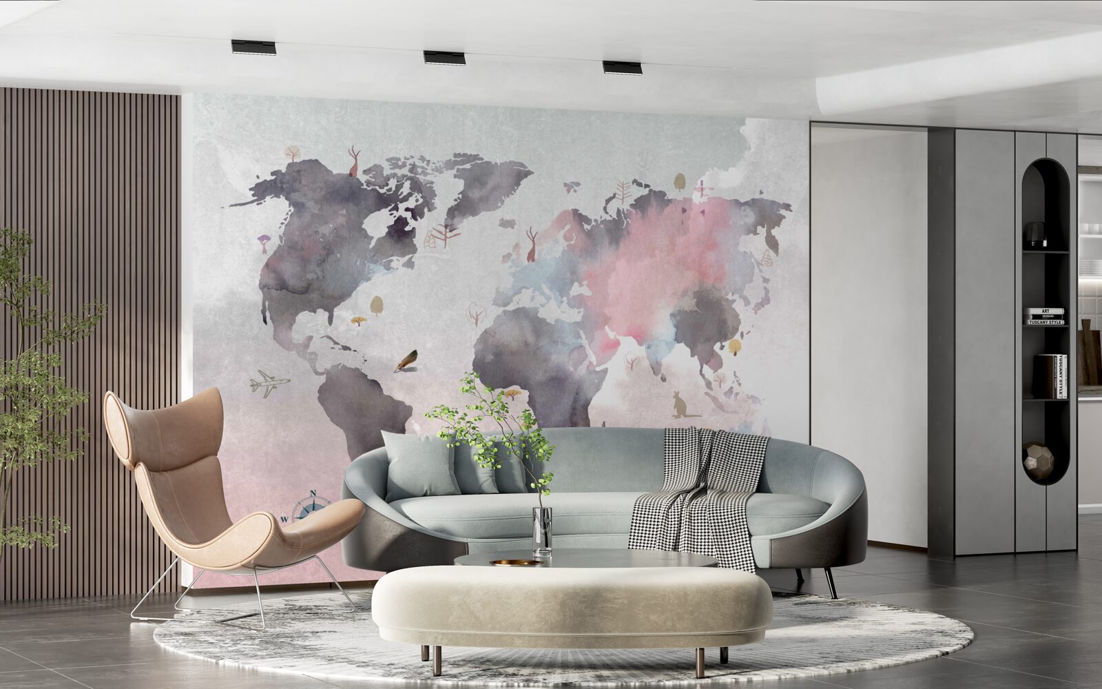 Fototapeta mapa sveta vyrobená akvarelom