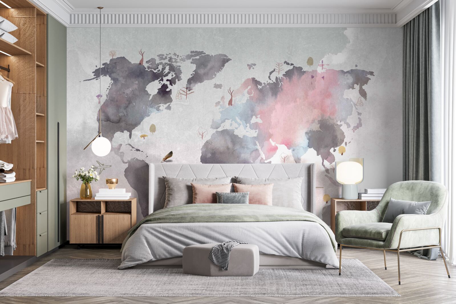 Fototapeta mapa sveta vyrobená akvarelom