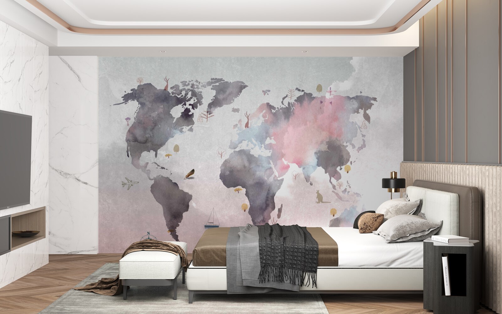 Fototapeta mapa sveta vyrobená akvarelom