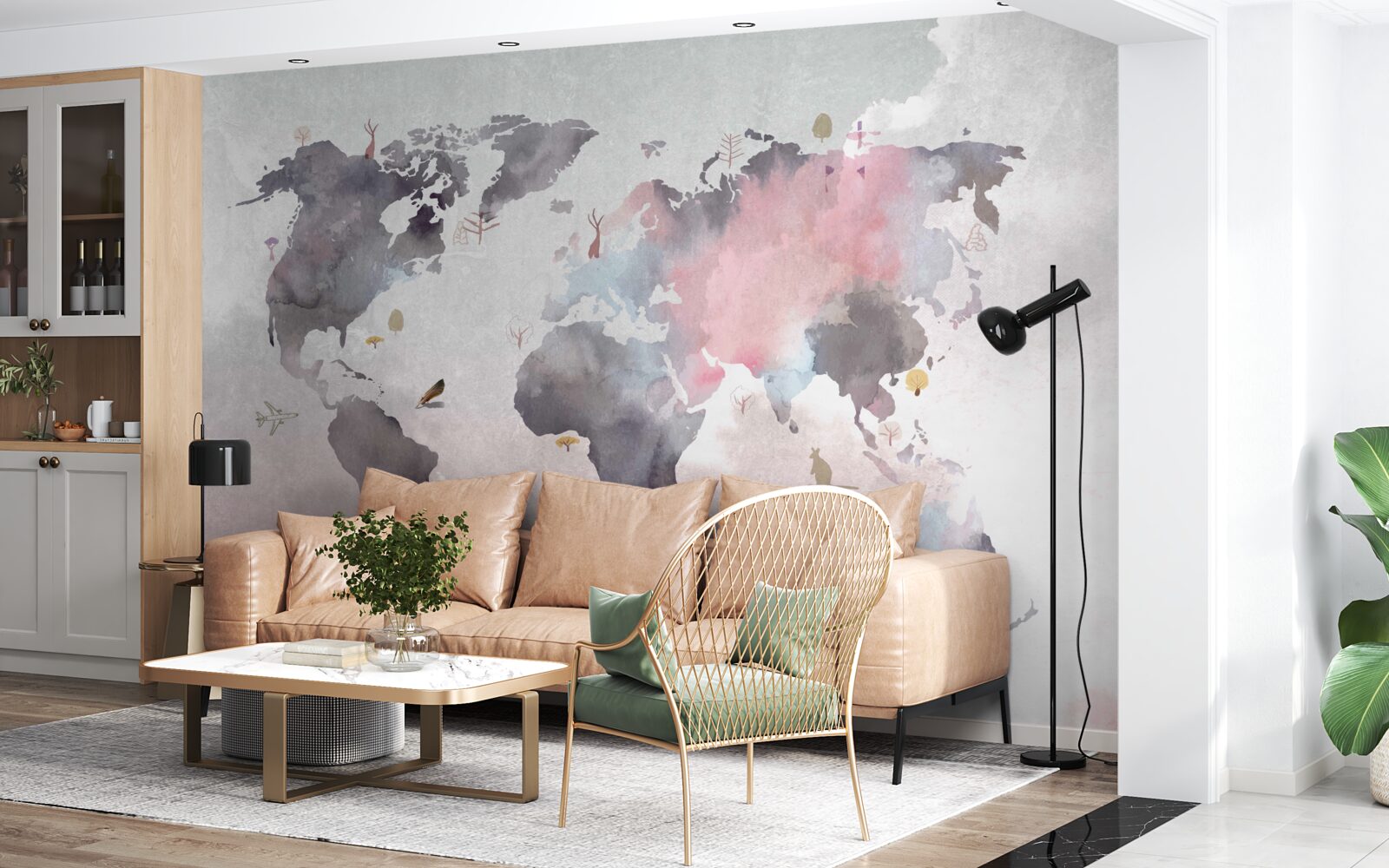 Fototapeta mapa sveta vyrobená akvarelom