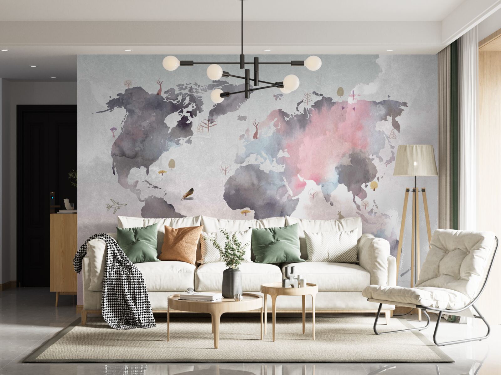 Fototapeta mapa sveta vyrobená akvarelom