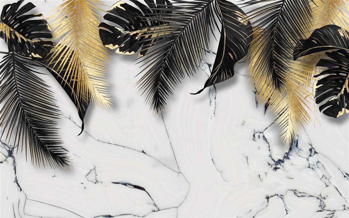 Fototapeta mramor je posiaty hnedými a čiernymi listami